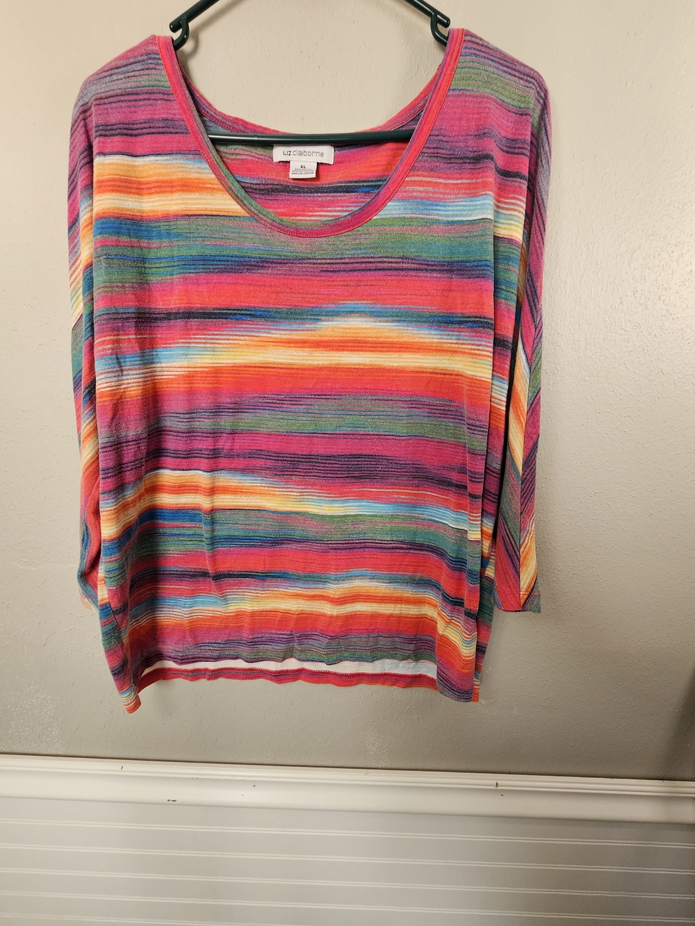 Liz Claiborne Bright Pink Multi-Stripe Long Sleeve Tee